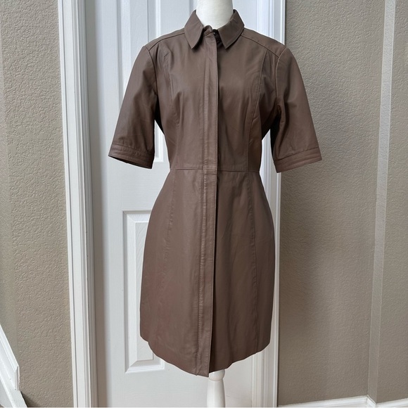 Elegant Brown Leather Women's Dress - Picture 5 of 14